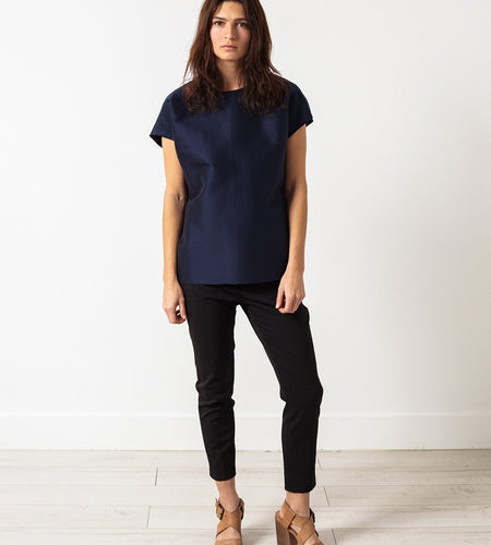 Tucked Sleeve Blouse in Navy