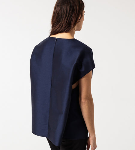 Tucked Sleeve Blouse in Navy