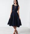 Voile V-Neck Dress in Navy