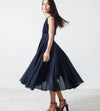 Voile V-Neck Dress in Navy