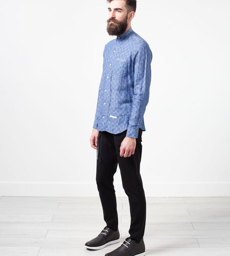 Linen Button Up in Blue Diamond