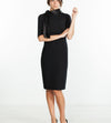 Tie Neck Wool Dress in Black