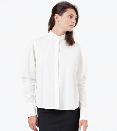 Trim Collar Poplin Blouse in Off White