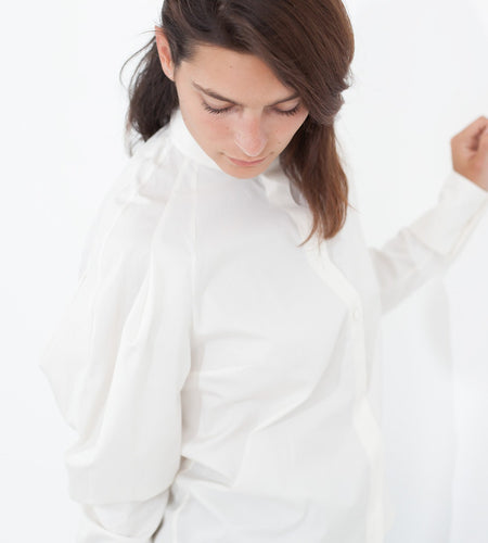 Trim Collar Poplin Blouse in Off White