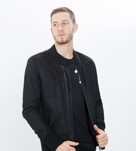 Broken Leather Bomber in Black