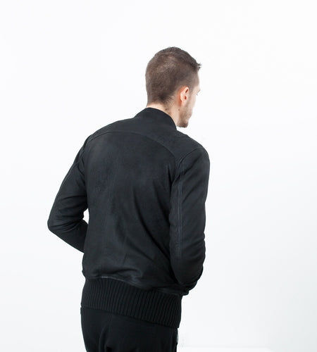 Broken Leather Bomber in Black