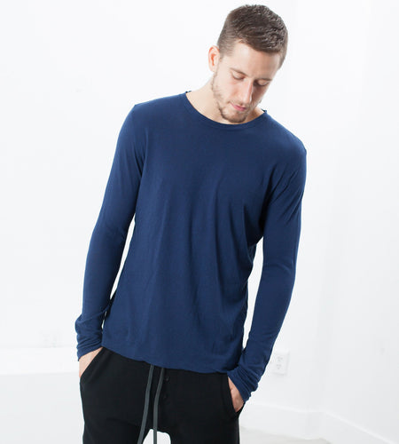 Cashmere Jersey Long Sleeve Tee in Navy