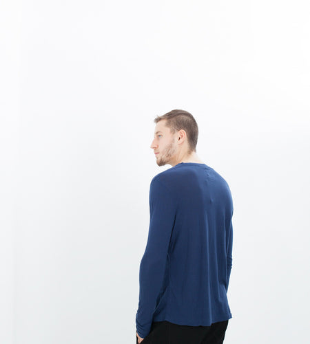 Cashmere Jersey Long Sleeve Tee in Navy