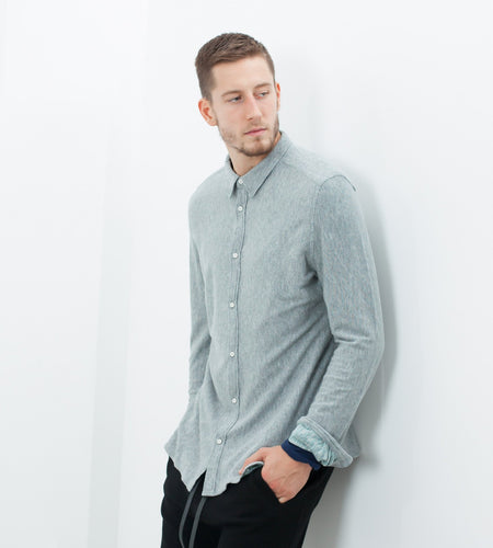 Kasuri Jersey Button-Up in Blue Grey