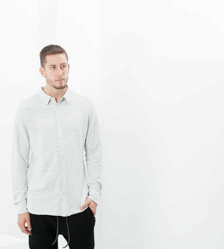 Kasuri Jersey Button-Up in Ivory/Black