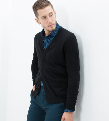 Hidden Placket Cardigan in Black