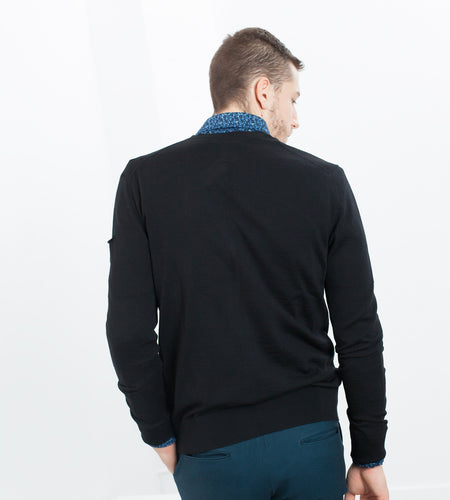 Hidden Placket Cardigan in Black