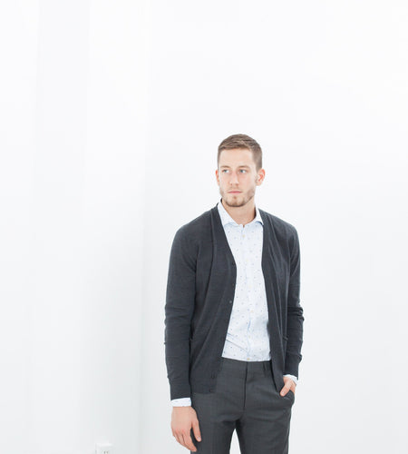 Hidden Placket Cardigan in Charcoal