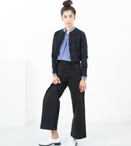 Quilt Pattern Cardigan in Black/Navy