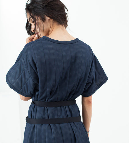 Quilted Mesh T-Shirt Dress in Navy