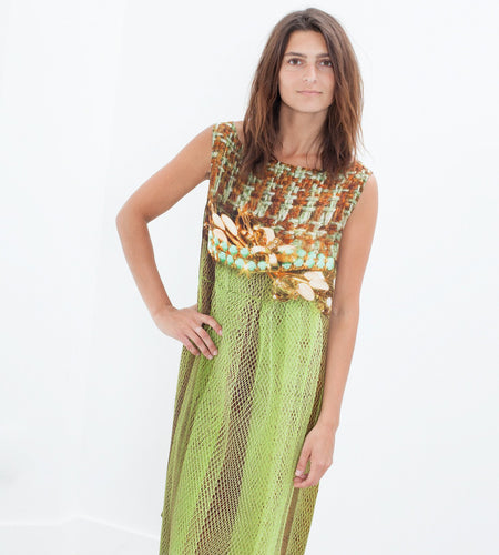 Silk Shift in Tweed and Net