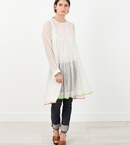 Pink Bib Dress in White