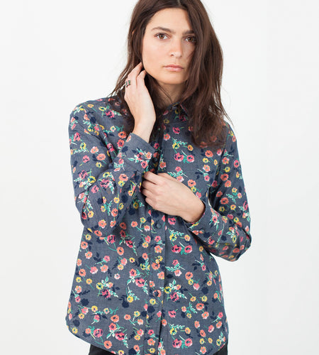 Long Sleeve Blouse in Black/Floral