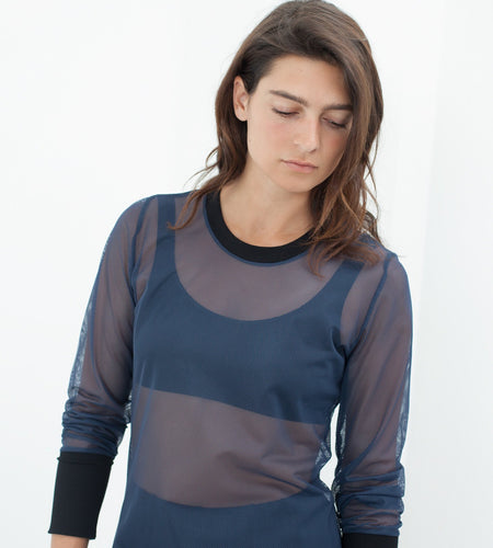 Cuffed Mesh Tee in Navy/Black