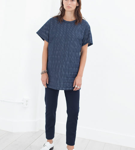 Quilted Mesh Mini Dress in Navy