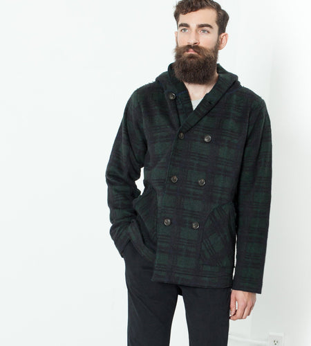 Double Breasted Hoodie in Forest Plaid