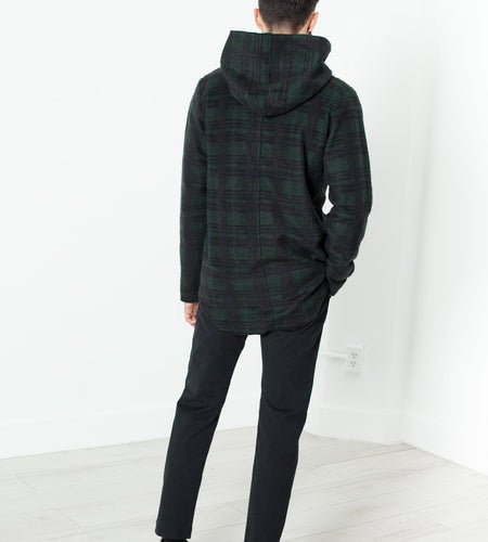 Double Breasted Hoodie in Forest Plaid