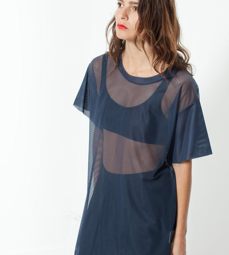 Mesh Over Dress in Navy