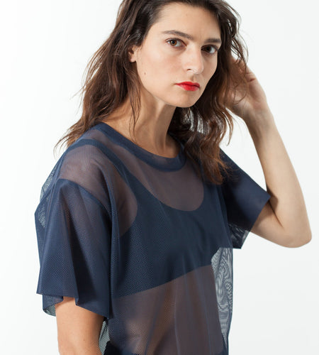 Mesh Over Dress in Navy