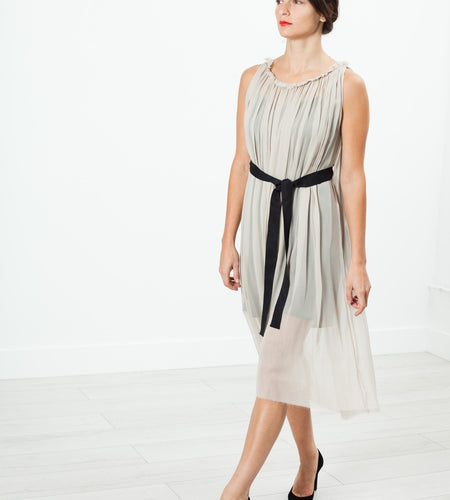 Chiffon Cape Back Dress in Sand