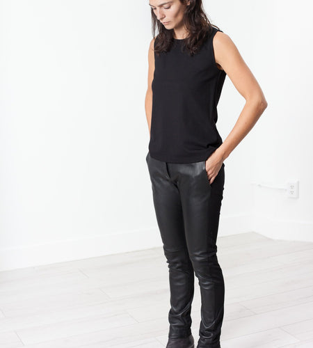 Leather Panel Trouser in Black