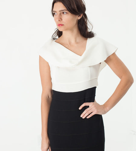 Asymmetric Dress in Cream/Black