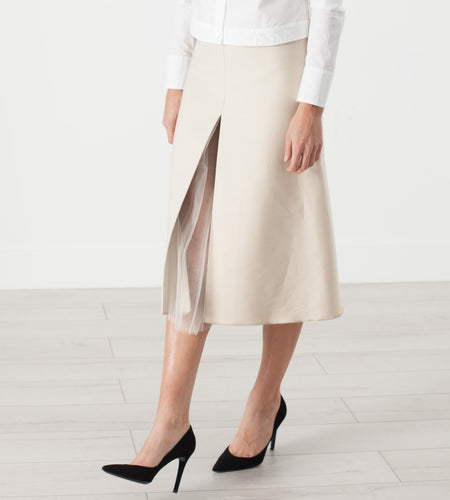 Tulle Pleat Skirt in Cream