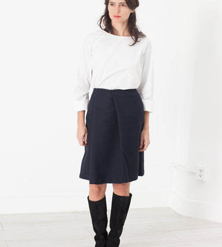 Pleated Wool Skirt in Navy