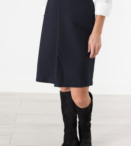 Pleated Wool Skirt in Navy