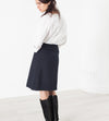 Pleated Wool Skirt in Navy