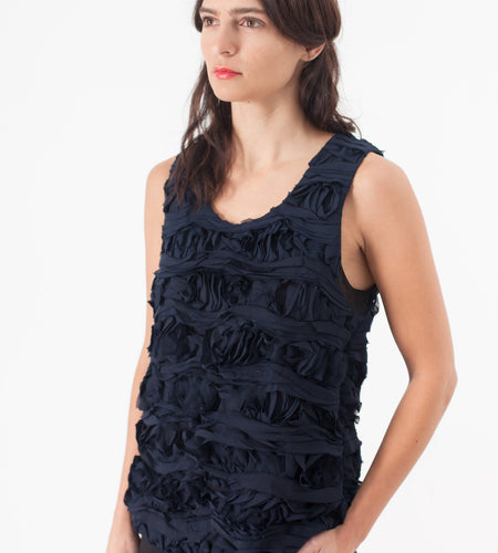 Ruffled Tank Top in Navy