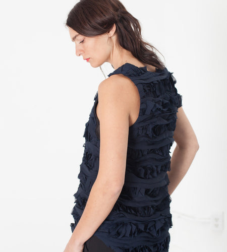 Ruffled Tank Top in Navy
