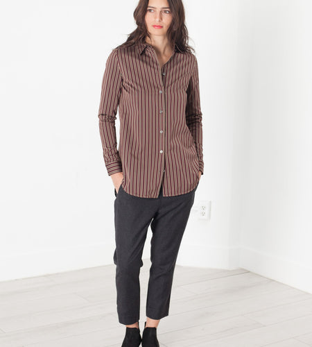 Sheen Button-Up in Red/Tan