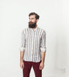 Linen Western Shirt in Beige/Blue