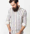 Linen Western Shirt in Beige/Blue