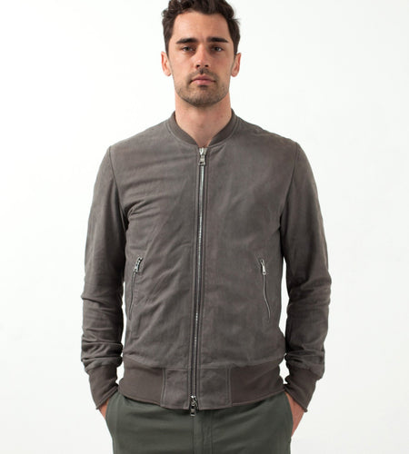 Leather Bomber Jacket in Dust
