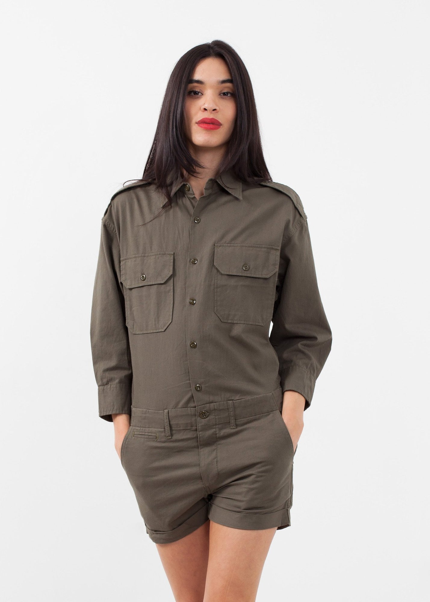 Officers Jumper The Officers Jumper presents a feminine army casual.Double breasted exterior flap pockets and side angled pockets at front