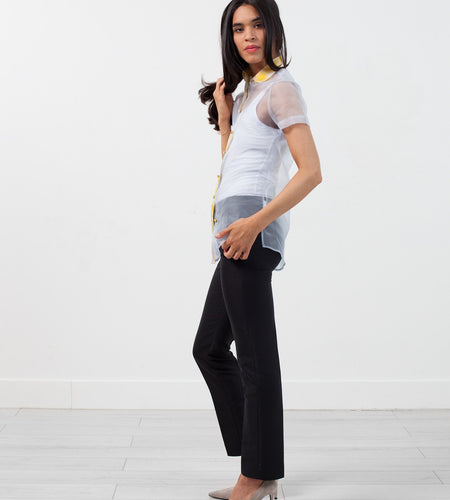 Sheer Button-Up Blouse in Pale Blue