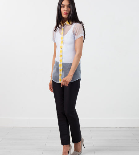 Sheer Button-Up Blouse in Pale Blue