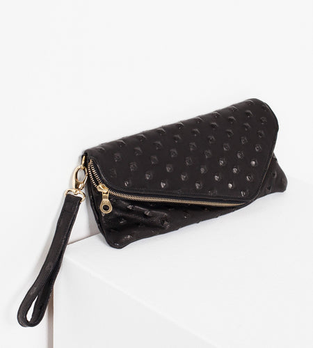 Roxanne Leather Clutch in Black