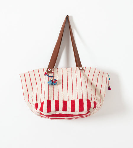 Woven Oversized Tote in Red Stripe