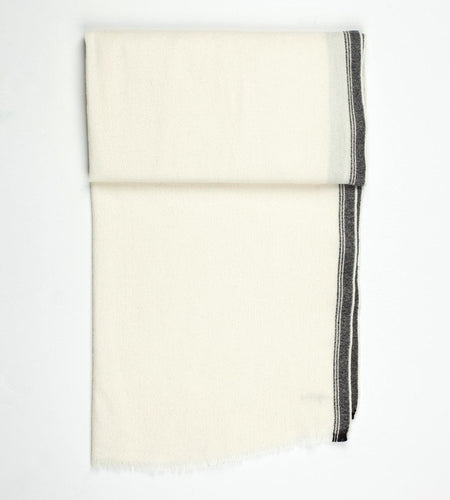 Edged Wool Scarf in Off White