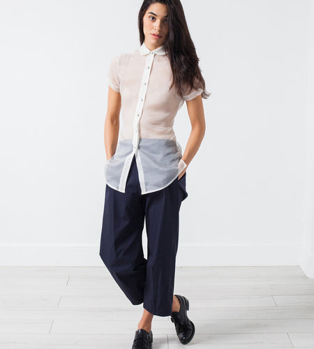 Sheer Button-Up Blouse in Ivory