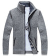 Winter Thick Men's Knitted Sweater Coat Off White Long Sleeve Cardigan Fleece Full Zip Male Causal Plus Size Clothing for Autumn