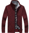 Winter Thick Men's Knitted Sweater Coat Off White Long Sleeve Cardigan Fleece Full Zip Male Causal Plus Size Clothing for Autumn